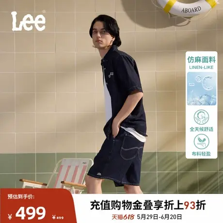 Lee商场同款25春夏新品松紧腰仿亚麻超轻清水洗男牛仔短裤休闲潮商品大图