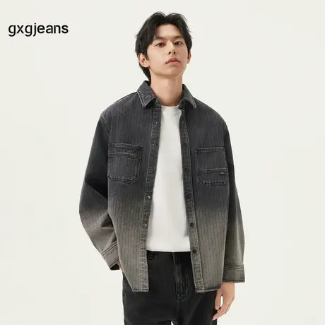 gxg.jeans男装 黑色渐变水洗时尚宽松翻领牛仔夹克外套男25春新品图片