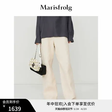 【经典搭配系列】玛丝菲尔秋季燕麦奶色百搭阔腿休闲裤商品大图