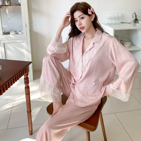 冰丝睡衣女2025新款春夏秋少女甜美高级感丝绸家居服仿真丝套装商品大图