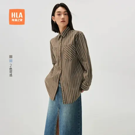 HLA/海澜之家通勤长袖正装衬衫2025春季新款职业时尚条纹衬衣女装商品大图
