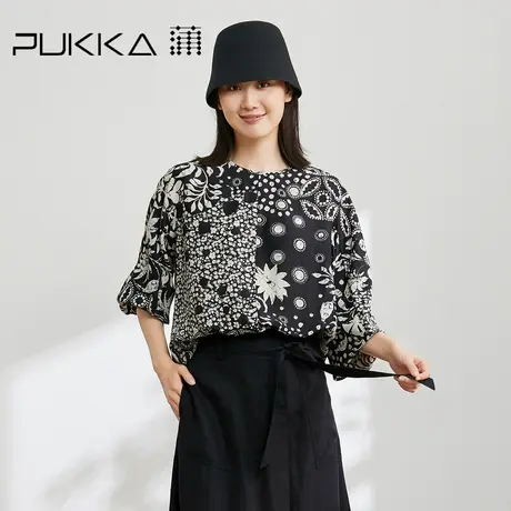 蒲PUKKA 印花衬衫女2023春装新款宽松套头连肩新中式设计感上衣商品大图