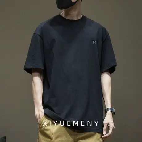 夏季280g重磅纯棉短袖T恤男2025新款简约字母刺绣宽松大码体恤衫商品大图