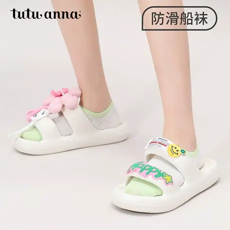 tutuanna夏季短袜女 纯色三丽鸥刺绣防滑不掉跟棉质透气百搭船袜商品大图