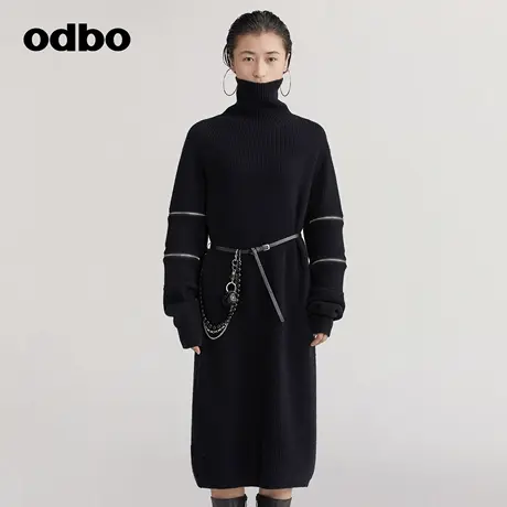 odbo/欧迪比欧原创设计黑色套头连衣裙秋冬女慵懒风时尚百搭裙子商品大图