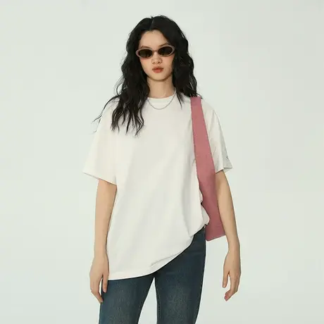 omont蛋挞家 宽松短袖白色t恤女夏季2023年新款基础圆领显瘦上衣商品大图