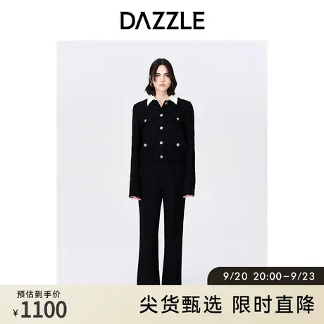 DAZZLE地素奥莱黑色高级感通勤撞色翻领气质小香风千金外套上衣女图片