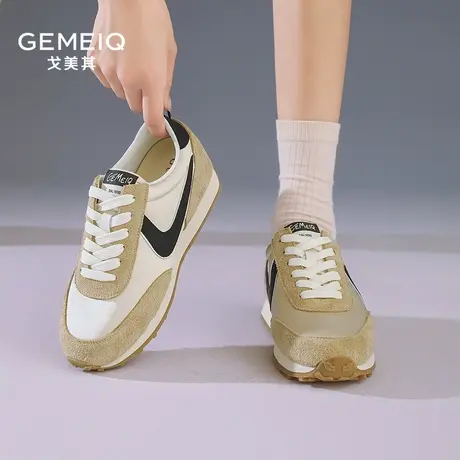 戈美其真皮休闲鞋女2025秋新款厚底增高运动圆头百搭德训老爹鞋子商品大图