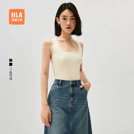 HLA/海澜之家复古卷边U型领针织背心24秋新反面正穿修身背心女装商品大图