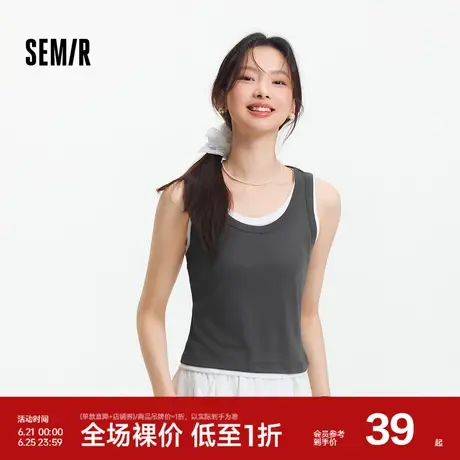 森马背心女短款大圆领小性感2025夏季新款撞色假两件紧身上衣百搭商品大图