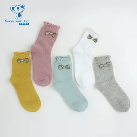 JJ真维斯商场同款儿童袜子2025夏季新款女童蝴蝶结中袜（5对装）商品大图