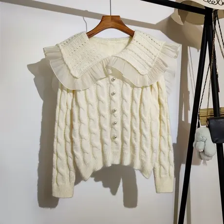 娃娃领麻花毛衣女2023新款秋冬设计感小众软糯甜美针织衫上衣外穿图片