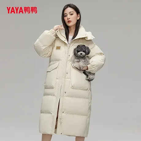 鸭鸭反季2023年冬季羽绒服女中长款加厚连帽时尚休闲鸭绒保暖外套商品大图