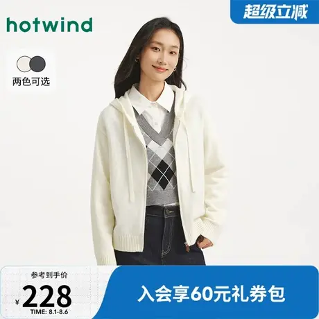 热风2025年秋季新款女士带帽拉链纯色针织衫宽松休闲柔软亲肤商品大图