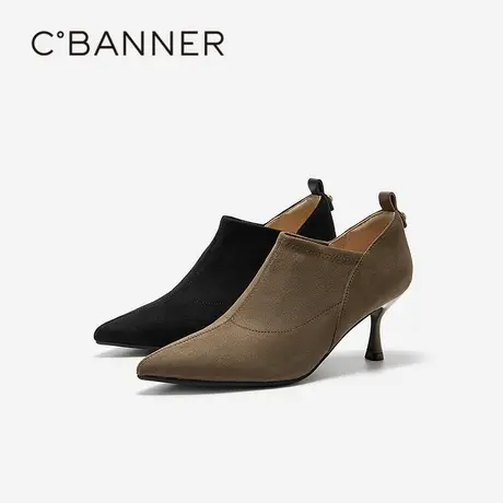 千百度细高跟时装靴女2025秋冬新款踝靴深口单鞋尖头通勤短靴子商品大图