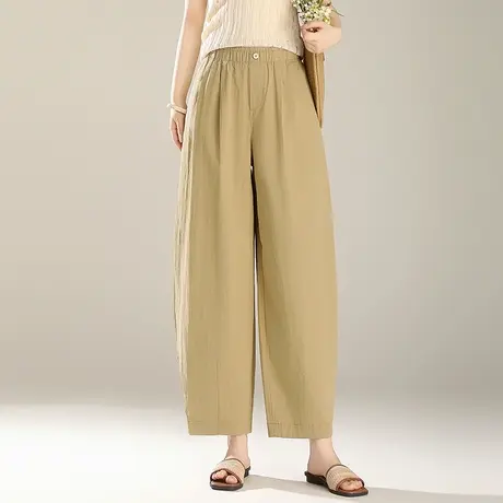 洋气九分哈伦裤女松紧高腰2025新款夏季透气薄款宽松休闲萝卜裤子商品大图