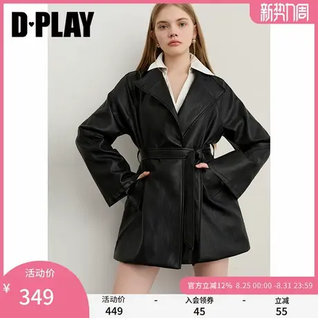 DPLAY2025年秋季新款黑色皮衣女时尚复古插肩袖短款外套立领夹克图片