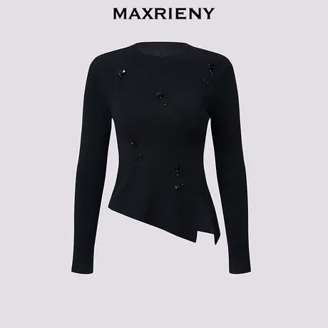 【奥莱】MAXRIENY套头针织衫不规则对称设计长袖上衣女内搭商品大图