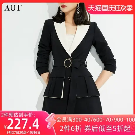 AUI不规则设计感黑色西装裙2023女秋新款小个子减龄炸街西服外套图片