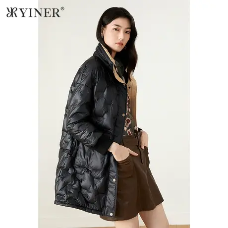 YINER音儿商场同款女装2021冬季新款中长款立领羽绒服商品大图