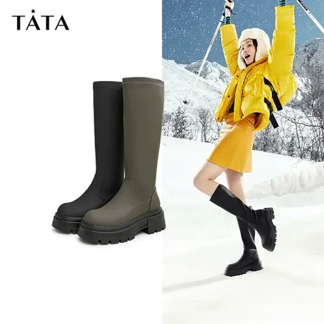 Tata他她厚底高筒骑士靴女冬加绒保暖新款W7SA1DG2图片