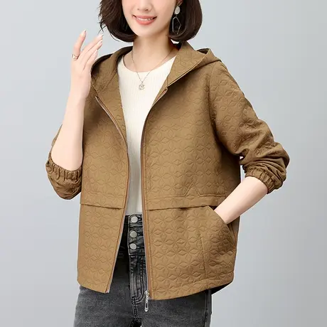 中年妈妈秋装连帽外套女宽松加大码女装中老年休闲洋气夹克上衣服图片