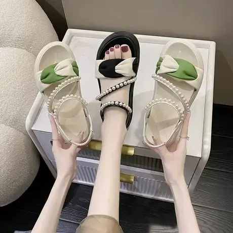 厚底松糕罗马鞋女2023夏季新款时尚珍珠百搭网红超火露趾沙滩凉鞋商品大图