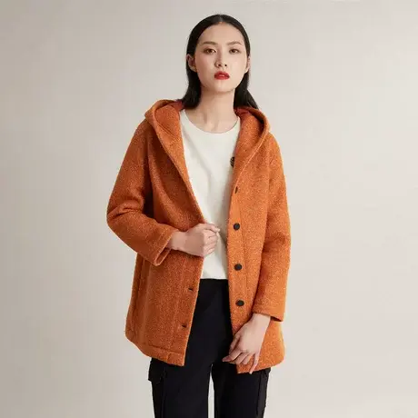 蒲PUKKA 毛呢外套女短款秋冬宽松连帽长袖小个子外套女商品大图