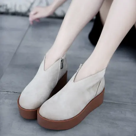 Artmu阿木原创复古女鞋新款厚底踝靴女防水台松糕短靴真皮图片