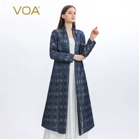 VOA色织提花真丝围巾领印花街头欧美风长袖腰间系带桑蚕丝外套图片