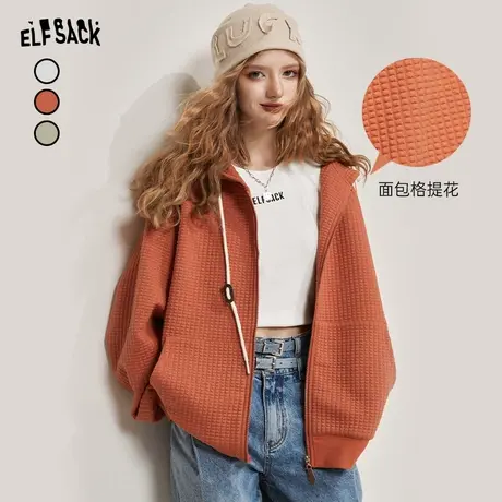 妖精的口袋学院风卫衣外套女2024早春新款美式复古运动连帽短外套图片