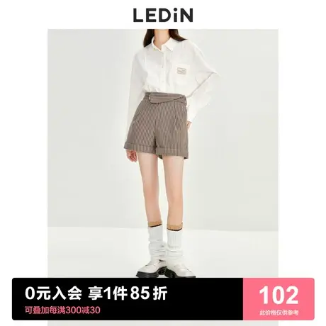 乐町高腰翻边短裤2022冬季小众设计感美式复古条纹休闲裤女图片