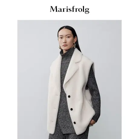 【羊羔毛系列】玛丝菲尔秋冬白色羊毛无袖环保皮草马甲女图片