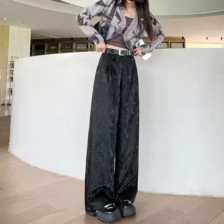 黑色阔腿pu皮裤女冬季新款高腰直筒宽松显瘦高级感百搭休闲拖地裤图片