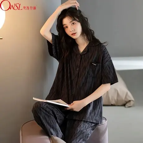 睡衣女夏季短袖长裤休闲简约宽松夏天家居服套装商品大图