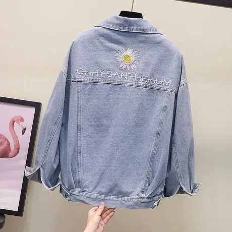 牛仔短外套女装韩版宽松bf风抓痕刺绣2023新款早春ins潮百搭上衣商品大图