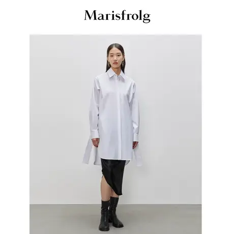 【言选好物】玛丝菲尔女装秋新款长款白色衬衫商品大图