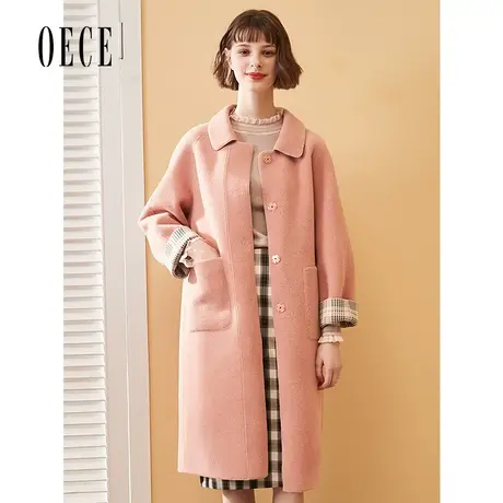 Oece复古气质呢大衣冬新款女装气质中长款毛呢外套图片