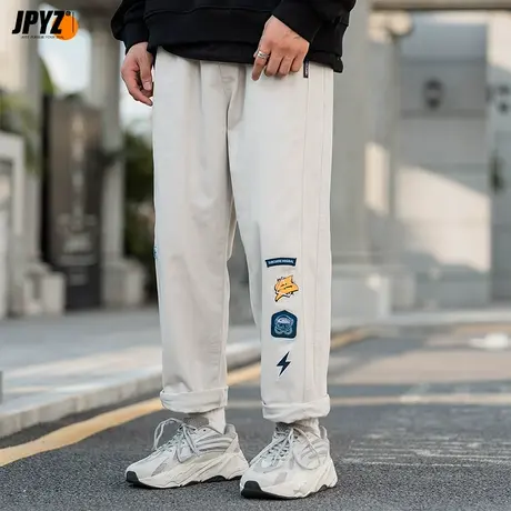 宽松黑色潮牌束脚秋冬季款直筒休闲长裤子男生刺绣卫裤大码工装裤商品大图