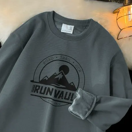 320g重磅卫衣男2024新款圆领无帽长袖t恤秋冬加绒加厚套头上衣服商品大图