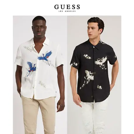 GUESS男士 国风飞鹤印花领时尚休闲短袖衬衫-M2GH31WD4Z2商品大图