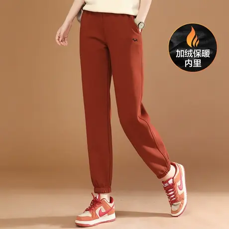 韩潮袭人松紧腰刺绣加绒束脚卫裤女冬新款显瘦百搭休闲运动裤图片