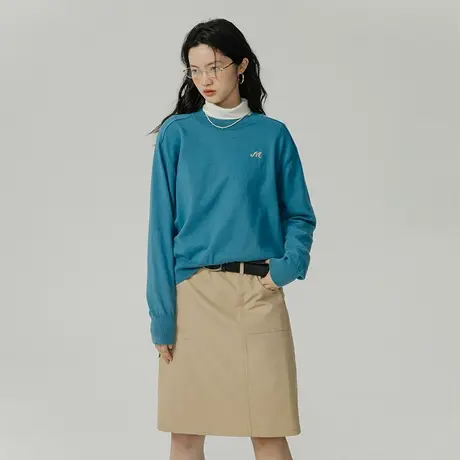 omont蛋挞家 字母刺绣针织衫女秋冬新款复古圆领宽松打底衫上衣商品大图