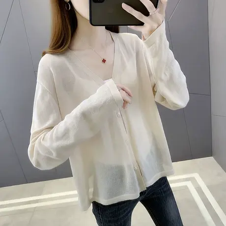 冰丝针织开衫女防晒衣外搭宽松薄款外套2023夏季女装空调衫女上衣商品大图