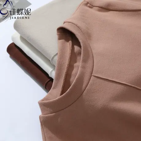 秋冬打底衫短款修身圆领纯棉纯色长袖体恤上衣内搭女装早春百搭款商品大图