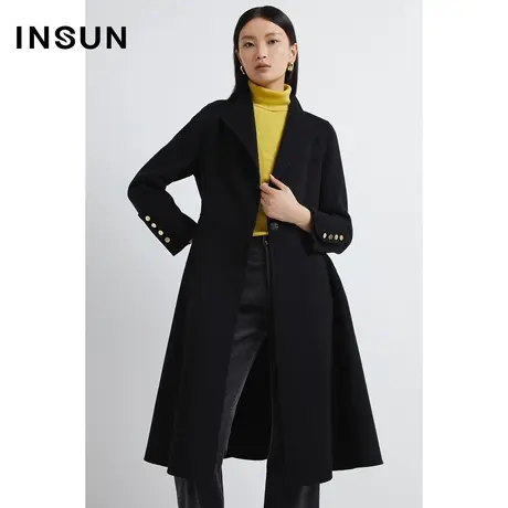 INSUN恩裳线上专选冬季羊毛黑色毛呢大衣商品大图