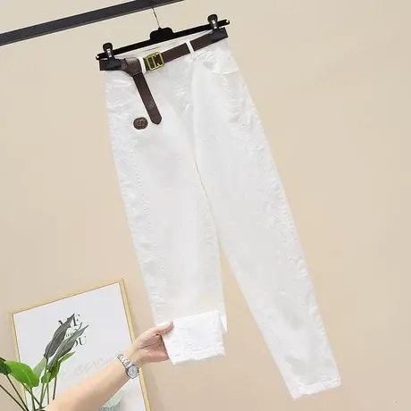 高弹力哈伦牛仔裤女宽松显瘦白色裤子女春秋薄款九分老爹裤小脚裤商品大图