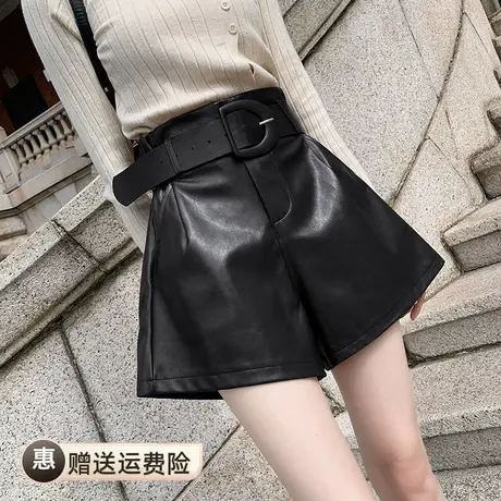 抖音同款提臀皮短裤女2022年秋季新款收腰设计感D字大腰带休闲裤图片