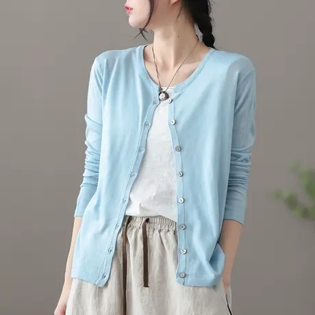 dza 复古薄款毛针织开衫女士春夏新款外搭短款休闲毛衣外套女上衣图片