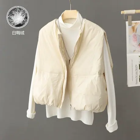 欧货2024新款秋冬季短款羽绒棉马甲女韩版宽松白鸭绒坎肩马夹外套商品大图